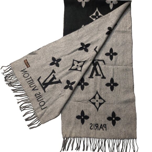 LOUIS VUITTON LV Reykjavik Black & Grey Reversible  Scarf Pre-Owned - Picture 3 of 9